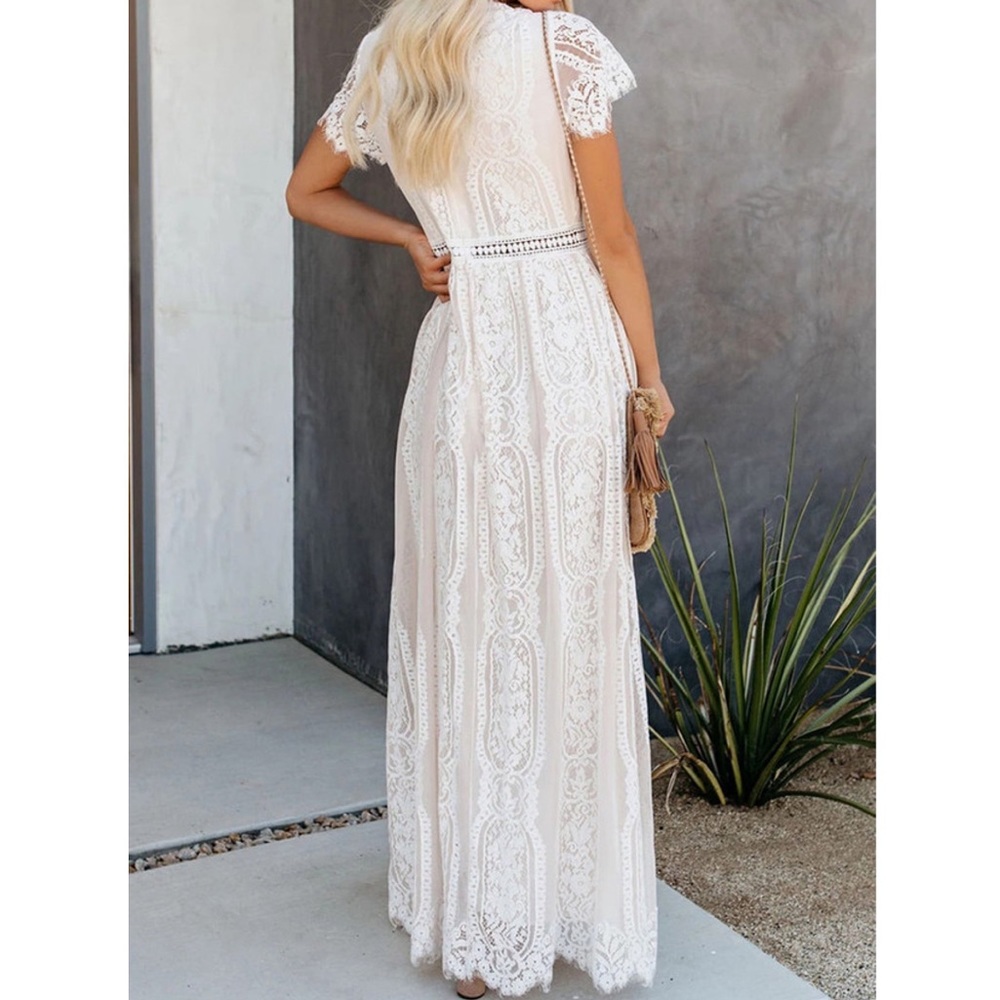 Aakaa White/Cream, Fill Your Heart Lace Maxi Dress, Medium (US 8-10)